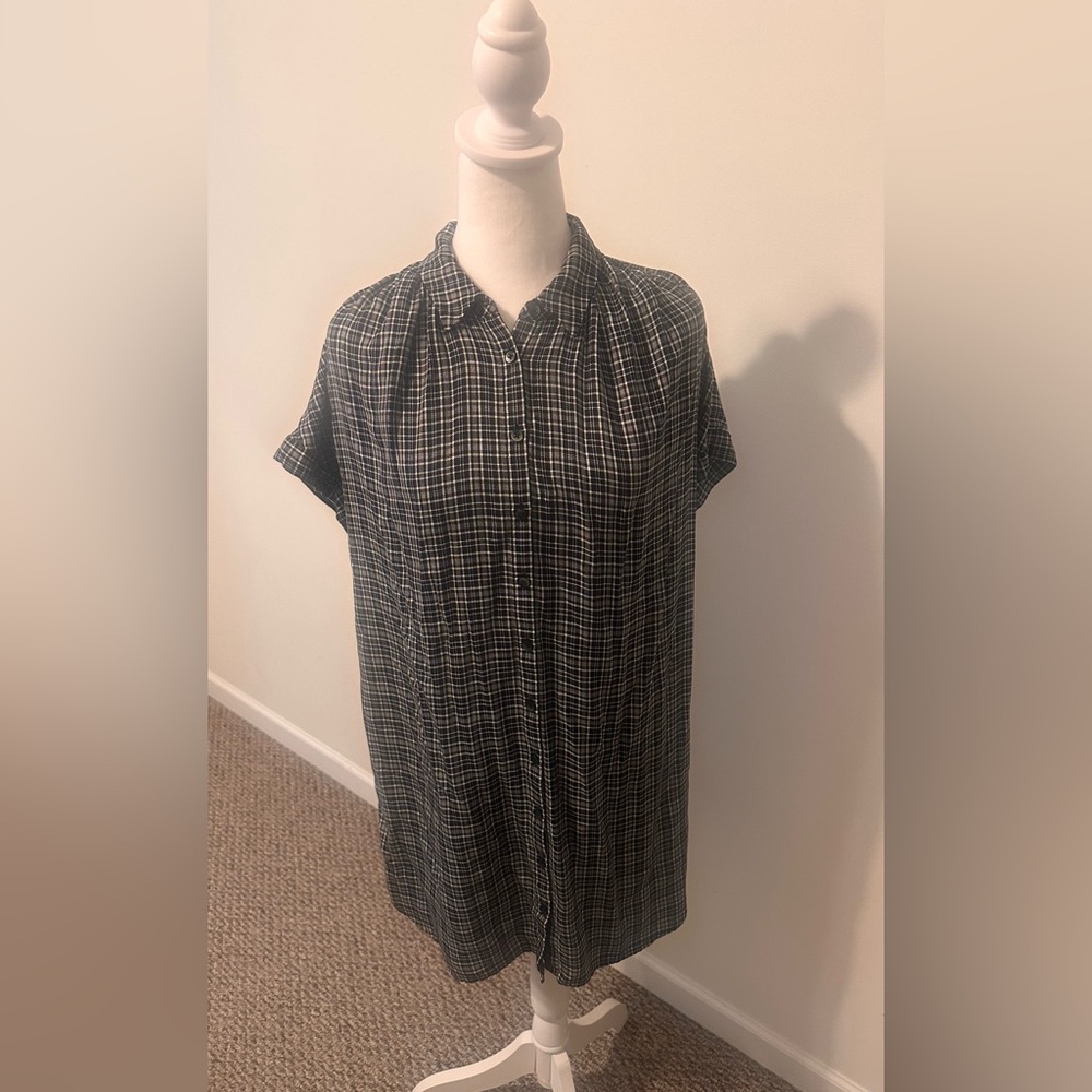 Madewell Central Black and White Shirtdress Thompson Plaid Size Large
